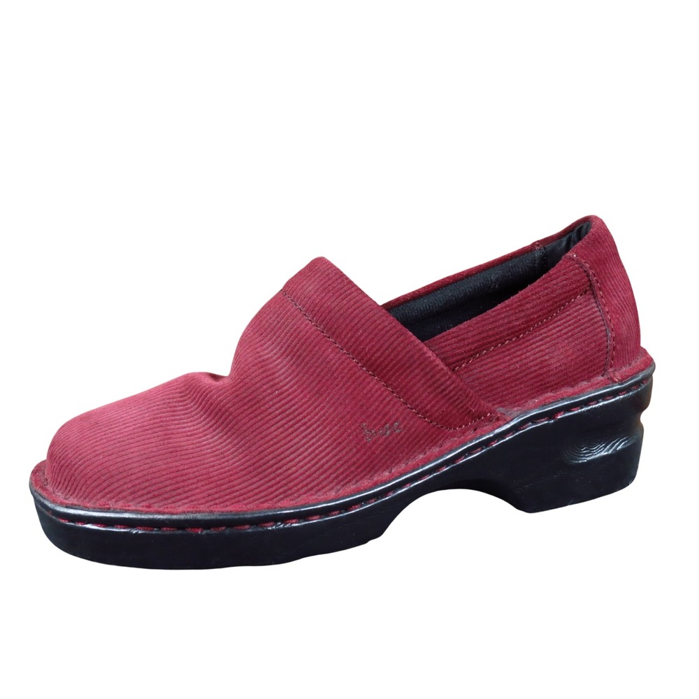 b.ø.c. BC7379 Women Clog Size 7 Comfort Work Burgundy Corduroy Leather Slip On